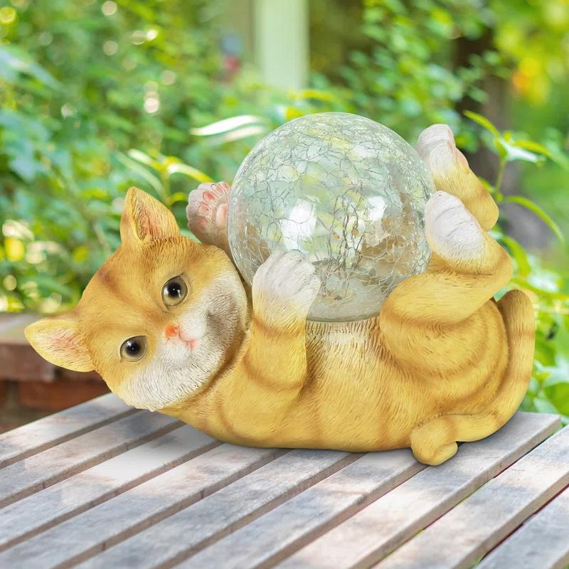 Exhart Exhart Solar Cat Playing with LED Crackle Ball Garden Statuary, 10.5 by 7.5 Inches