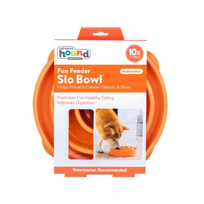 Outward Hound Fun Feeder Slow Bowl, Slow Feeder Dog Bowl, Medium, Orange