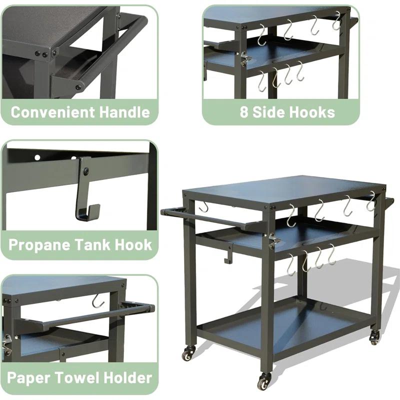 GZMWON 3-Shelf Outdoor Grill Table, Grill Cart Outdoor With Wheels, Pizza Oven Table And Food Prep Table, Blackstone Table Grill Stand Blackstone Griddle Outside BBQ