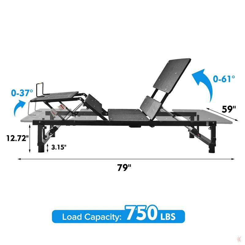 Alwyn Home Adjustable Bed Base Frame Bed Frame With Head And Foot Incline Wireless Remote Zero Gravity Quiet Motor Black Queen