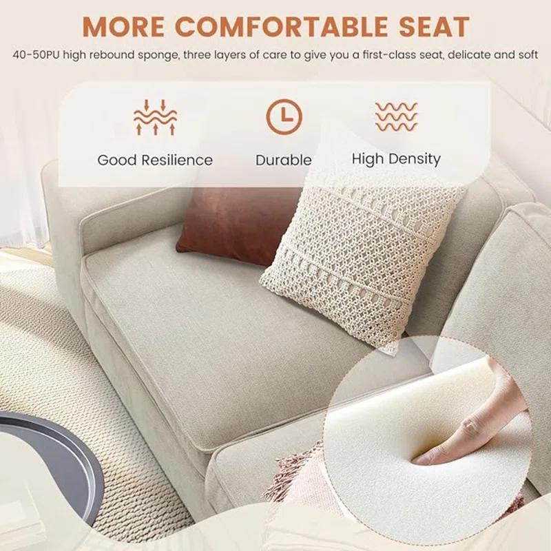 Latitude Run® ASHOMELI 99“ Convertible Sectional Sofa,L Shaped Couch,Multi-Functional Reversible Sofa With USB And Type-C Charging Ports, Storage Space, Breathable Fabric (Beige)