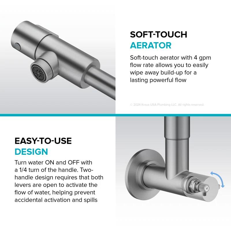 KRAUS Bolden 2 Handle Pot Filler Faucet With Retractable Arm, Wall Mount Kitchen Faucet, Pot Filler For Over Stove