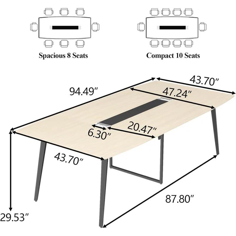 Jonti 8 ft Conference Table, 94.49" L X 47.24" W X 29.53" H Meeting Seminar Table With Grommet