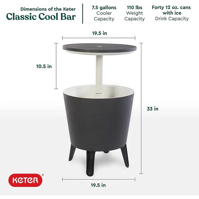 Keter Keter 32 Qt. Cool Bar Cooler Outdoor Weather Resistant Patio Furniture 2 in 1 Pop Up Cocktail Side Table and Beverage Cooler Combo
