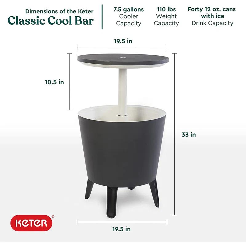 Keter Keter 32 Qt. Cool Bar Cooler Outdoor Weather Resistant Patio Furniture 2 in 1 Pop Up Cocktail Side Table and Beverage Cooler Combo