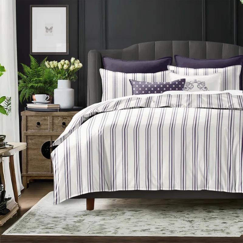 August Stripe Reversible Cotton Duvet Cover Set