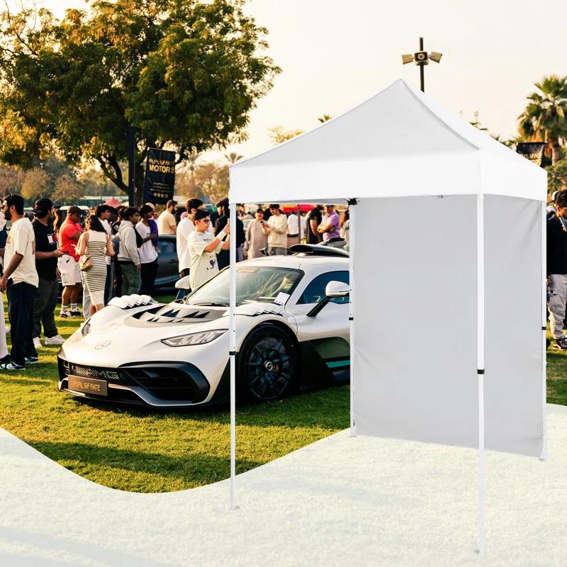 INTER HUT 5 Ft. W x 5 Ft. D Outdoor Pop Up Steel Canopy Portable Tent with 1 Sidewall