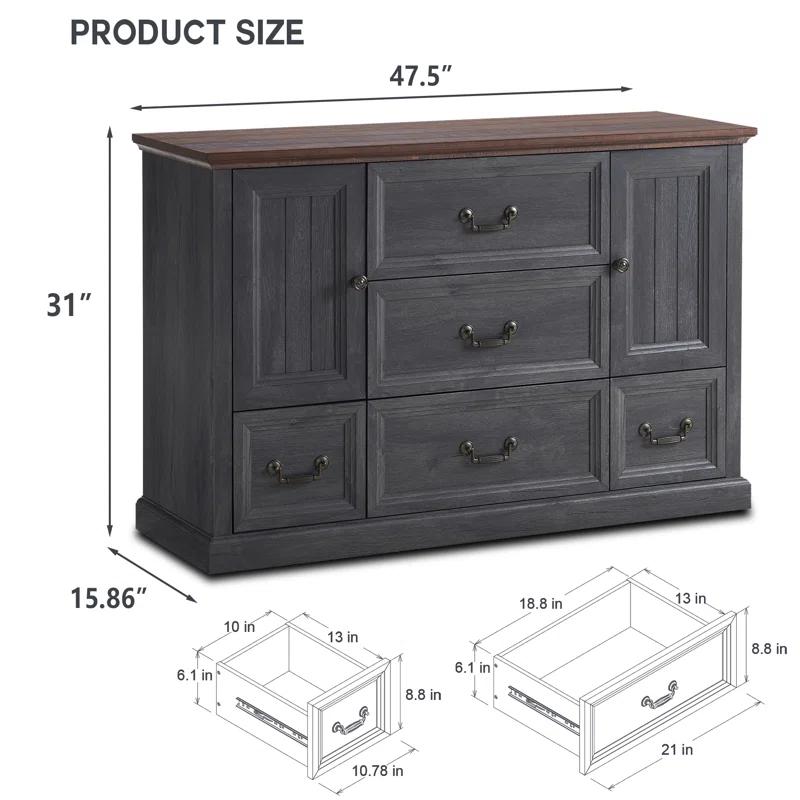 Wildon Home® Caeden 47.5" Wide Farmhouse Dresser for Bedroom, Wood Rustic Storage with 5 Drawer