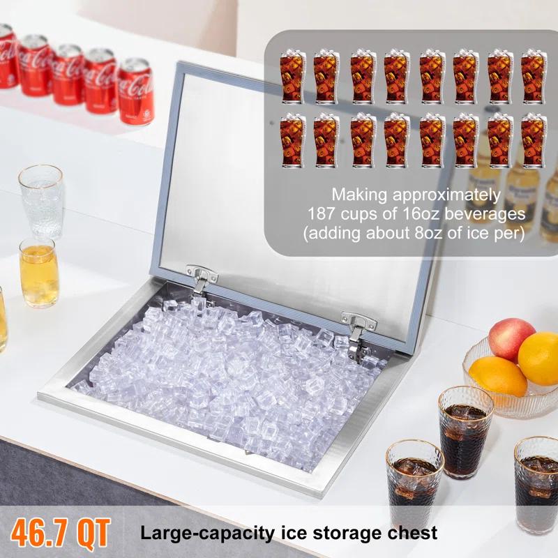 VEVOR 40Quart Drop in Ice Chest Ice Cooler Ice Bin Stainless Steel 20"x16"x14.6"