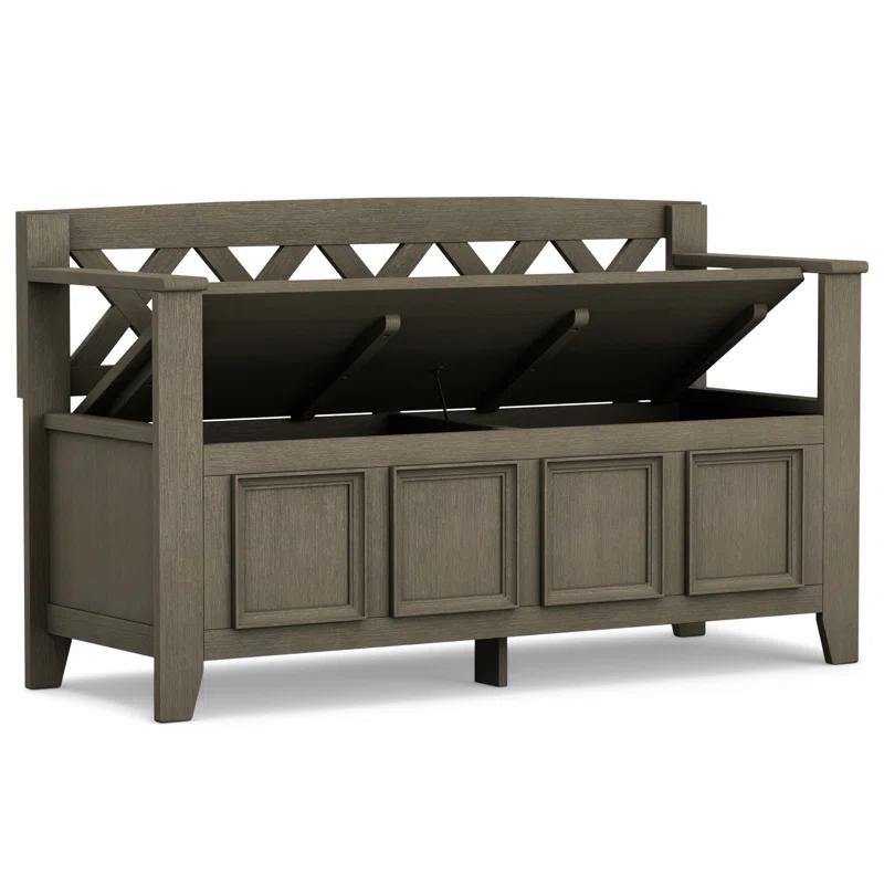 Simpli Home Amherst 48"W Solid Wood Entryway Storage Bench with Lift-Top Lid and Dual Compartments