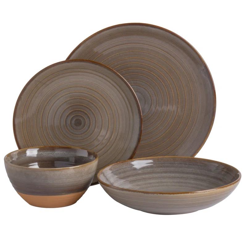 Gibson Gibson Elite 16 Piece Dreamweaver Double Bowl Terracotta Reactive Dinnerware Set