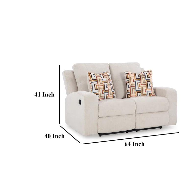 Benjara Genna Manual Recliner Loveseat, Polyester, 2 Pillow 64 Inch