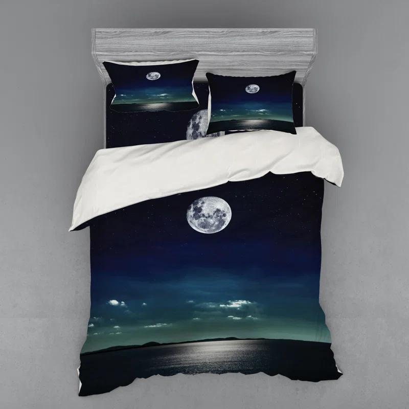 Ambesonne Full Moon Reflected in the Sea Moon Rays Surface Starry Sky Night Scenic View Print Duvet Cover Set | Wayfair