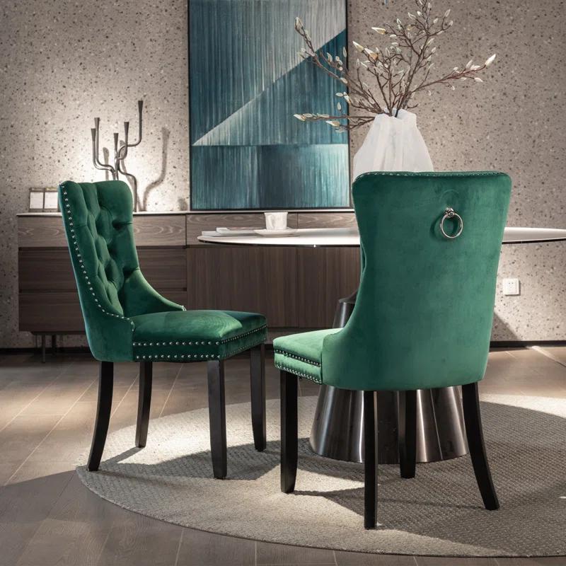 Rosdorf Park Allena Tufted Velvet/Linen Wing Back Parsons Chair (Set of 2)