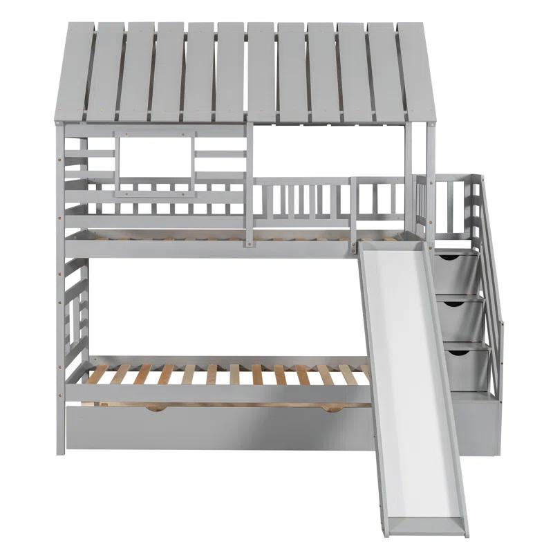 Harper Orchard Twin Over Twin House Bunk Bed With Trundle And Slide