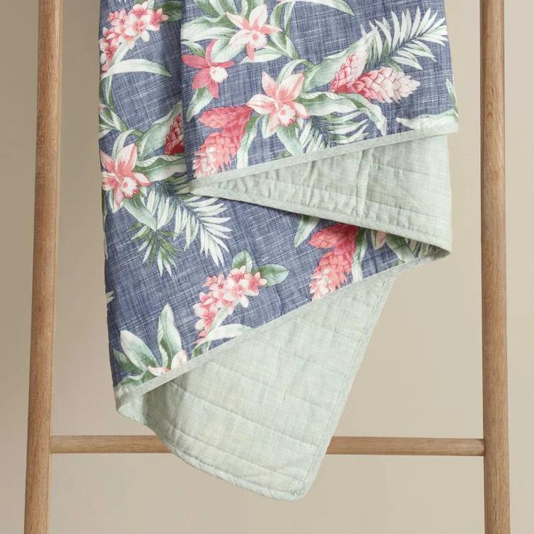 Eddie Bauer Tommy Bahama Floral Enchantment Cotton Reversible Blue Quilt Set