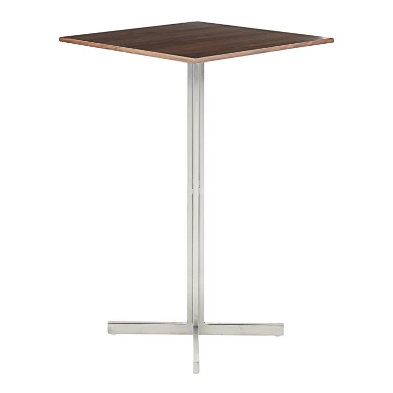 Fuji Contemporary Square Bar Table In Stainless Steel With Wood Top By Lumisource