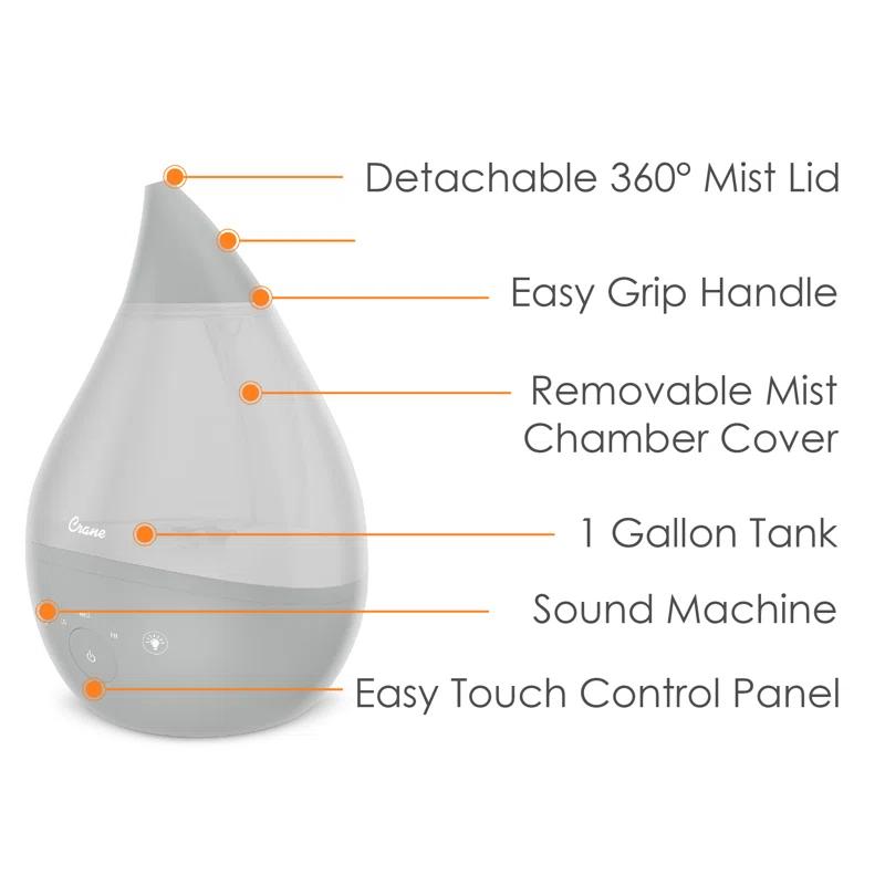 Crane USA Drop 2.0 , 4-in-1 Cool-Mist Humidifier with Aroma Tray & Sound Machine