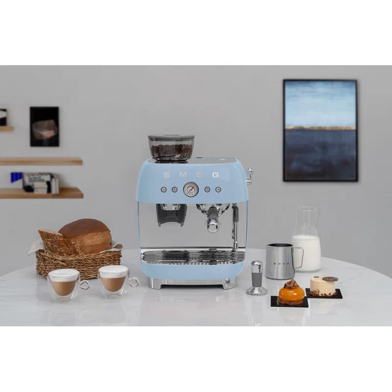 SMEG Pastel Blue Semi-Automatic Espresso Machine with Milk Frother