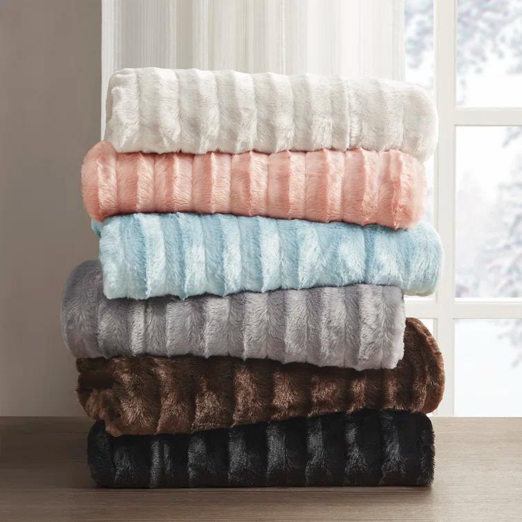 Madison Park Duke Champagne Long Fur Throw 50x60"