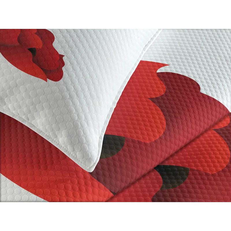 Ambesonne Ambesonne Floral Bedspread Set Flowers Petals and Buds Red Green