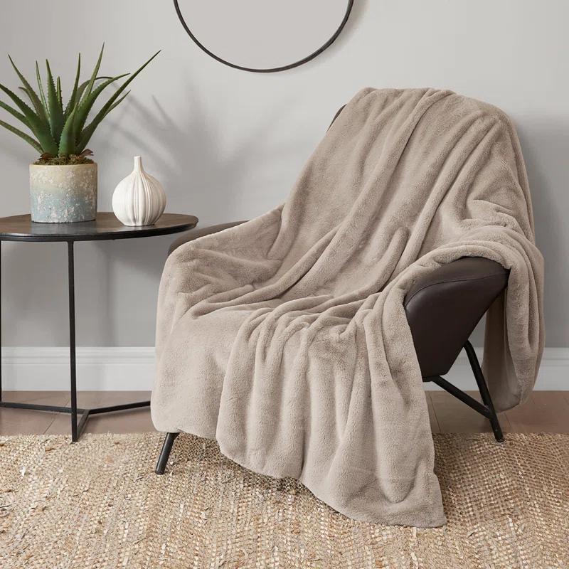 Tan Reversible Faux Fur and Micro Mink Throw Blanket 50" x 70"