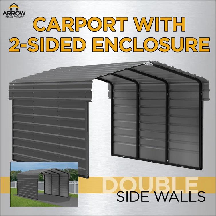 Arrow Arrow Steel Carport with 2 Side Wall Kits, 10x20x09