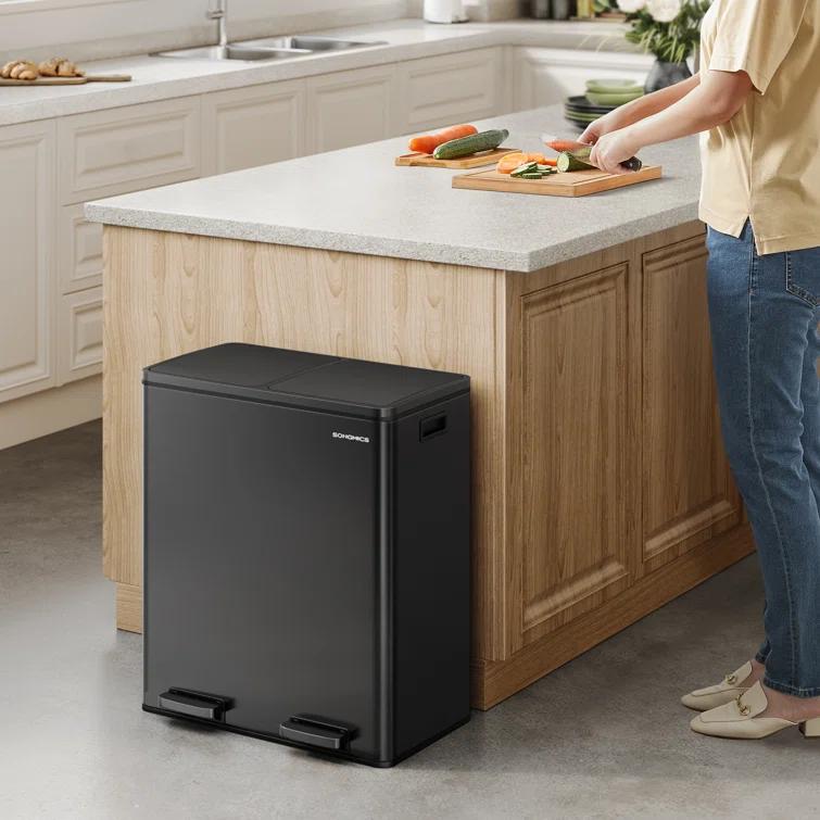 Songmics 2 x 8 Gallon Stainless Steel Multi-Compartments Trash Can with 15 trash bags