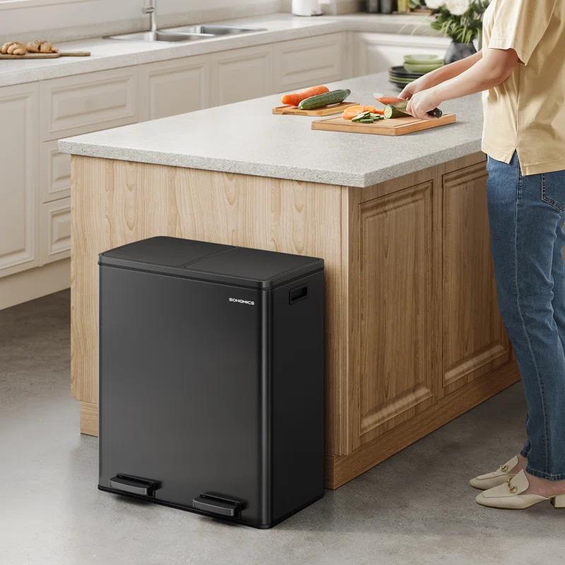 Songmics 2 x 8 Gallon Stainless Steel Multi-Compartments Trash Can with 15 trash bags