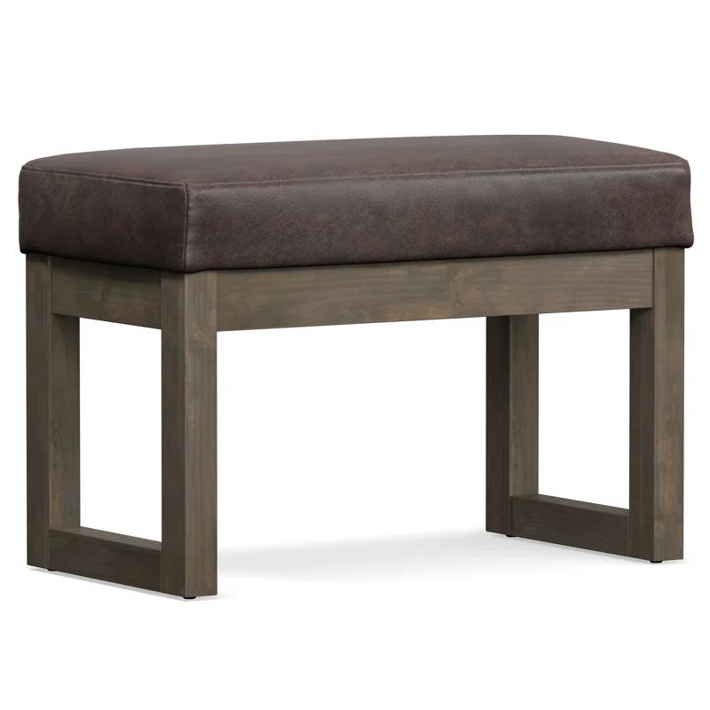 Simpli Home Milltown Ottoman Bench with Upholstered Seat and Solid Wood Frame