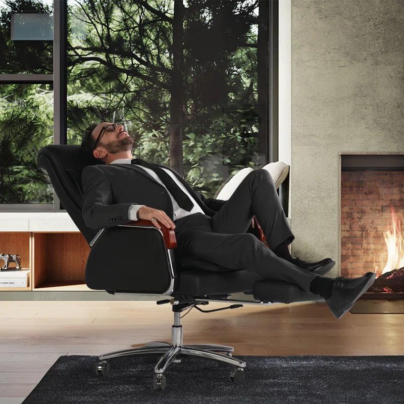 Kinnls Kinnls Cameron Massage Chair Genuine Leather Executive Chair With Headrest