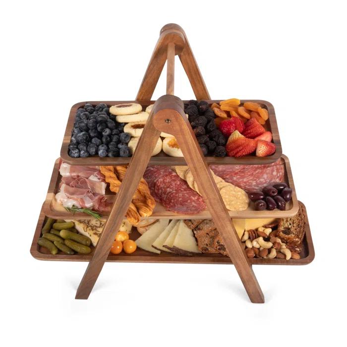Union Rustic 3 Tiered Serving Tray - Charcuterie Boards - Wood Serving Platters Austyn