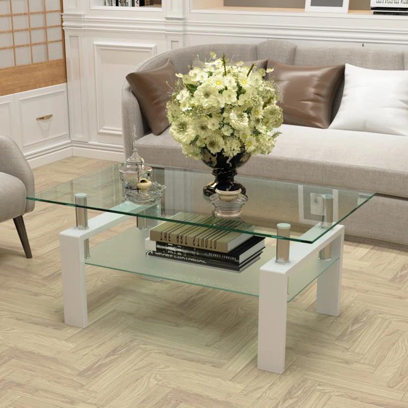 Lipoton Glass Coffee Table Glass Top Coffee Table Glass Living Room Table Rectangle Glass Coffee Table