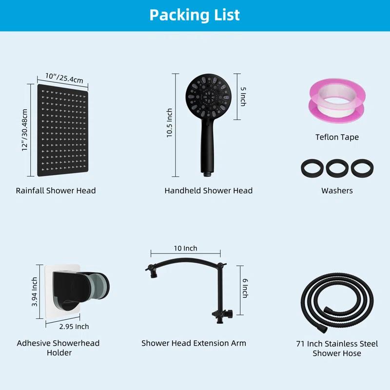 All Metal 12 Inch High-Pressure Rainfall Shower Head with Handheld Sprayer