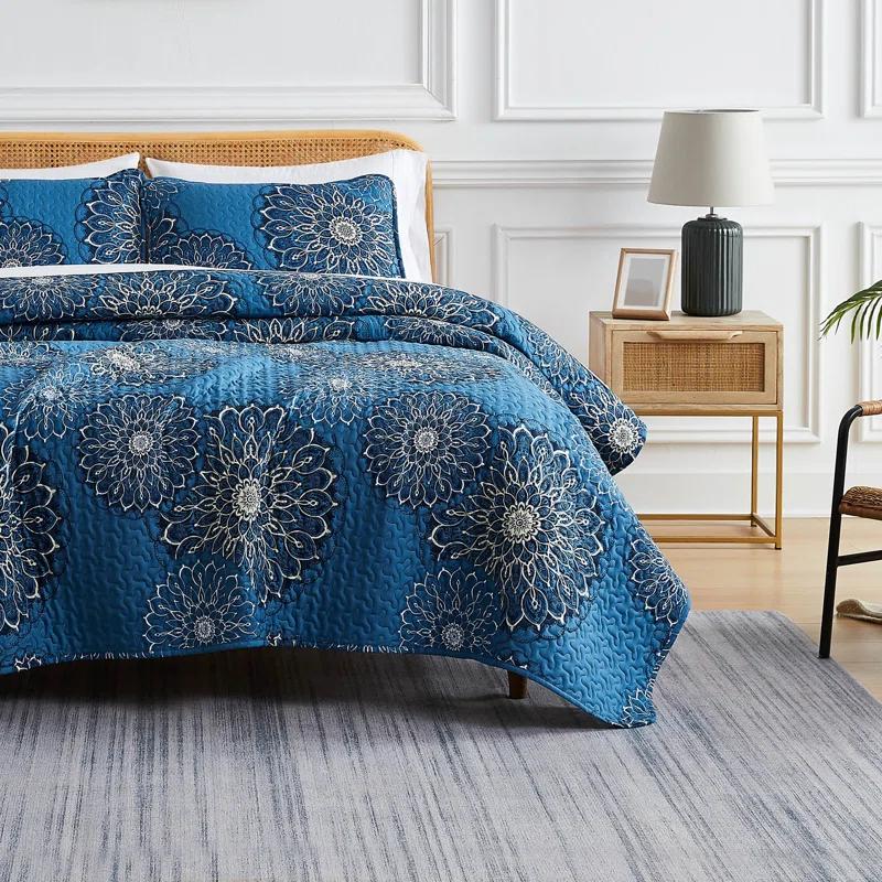 SouthShore Fine Linens Midnight Floral Blue Microfiber Quilt Set