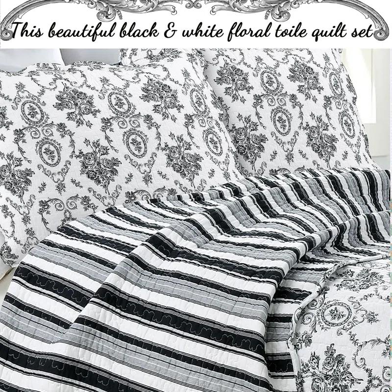 French Medallion Reversible Farmhouse / Country 3 Piece Quilt Set