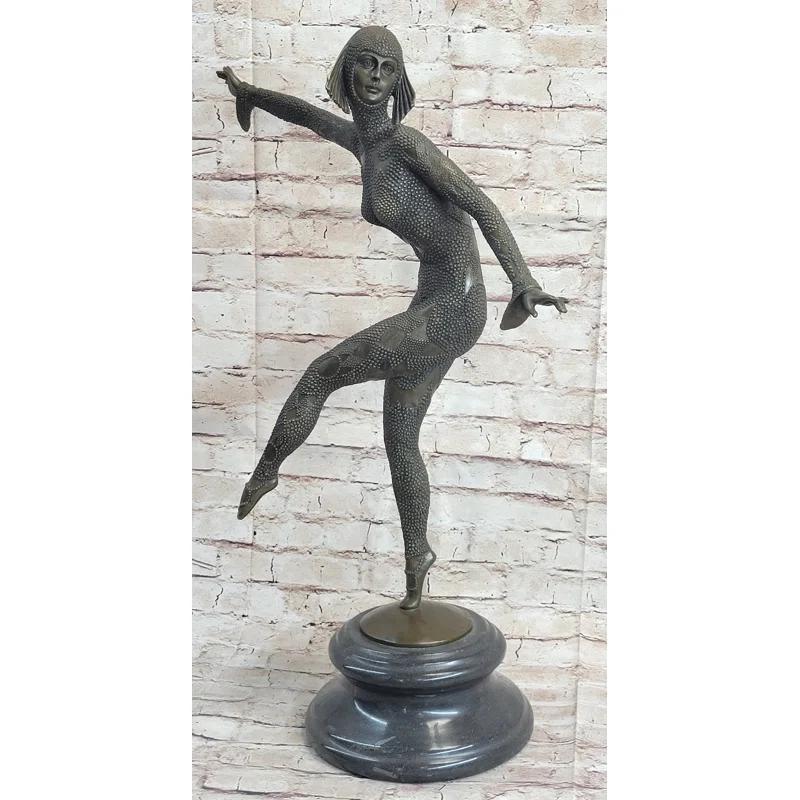 Red Barrel Studio® Chiparus Art Deco Russian Ballet Dancer Ballerina Bronze Sculpture Statue Figure on Marble Base