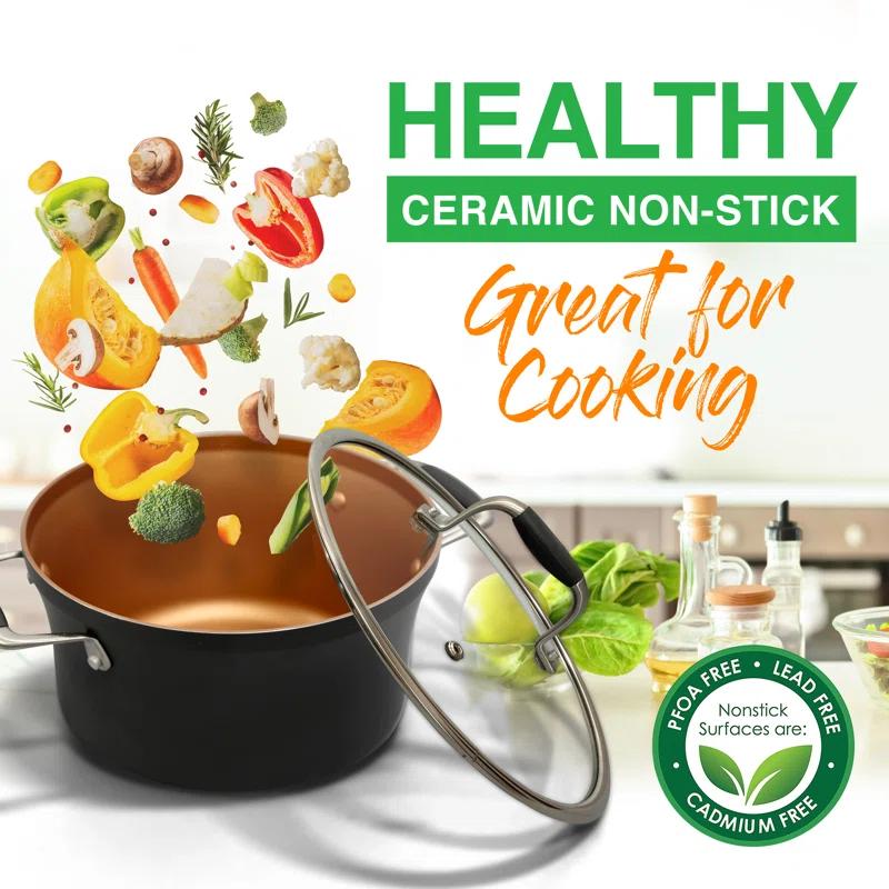 NutriChef 14 - Piece Non-Stick Aluminum Cookware Set
