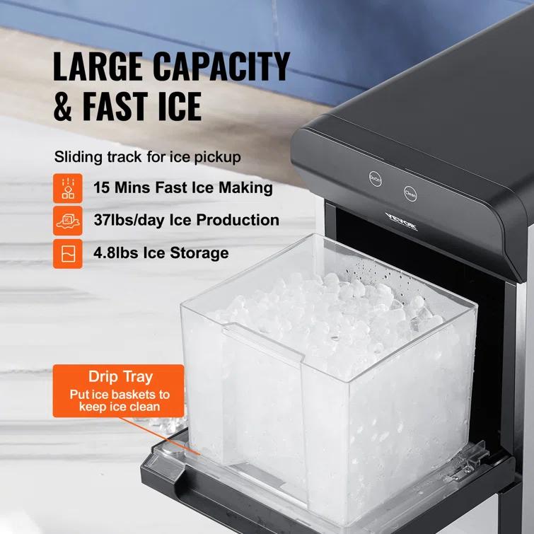 VEVOR Nugget Ice Maker, 37Lbs In 24 Hrs, Manual Auto Refill Self Cleaning Countertop Ice Maker Portable Nugget Ice Maker With Scoop And Basket