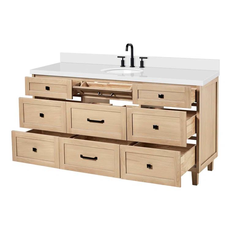 Ariel Bath Ariel Monrow 67 Inch Single Oval Sink Bathroom Vanity With Pure White Quartz Countertop