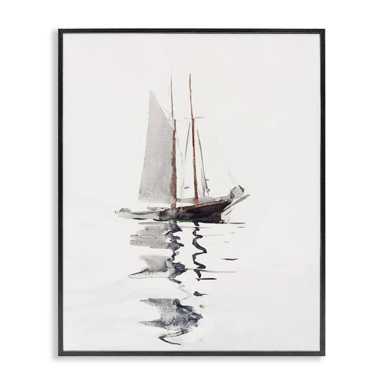 Stupell Industries " Tranquil Sailboat Vessel Floating Lone Ocean Reflection " by Lettered And Lined Painting Print
