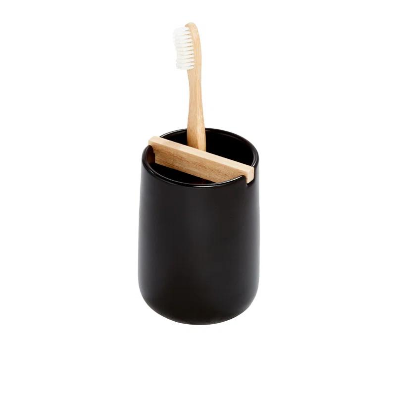 iDesign Eco Vanity Ceramic Toothbrush Holder with Paulownia Wood Divider