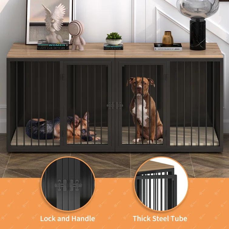 Tucker Murphy Pet™ Large Dog Crate Furniture for 2 Dogs, 71.6'' Steel Frame Dog Crate with Double Doors, Heavy Sturdy Dog Kennel