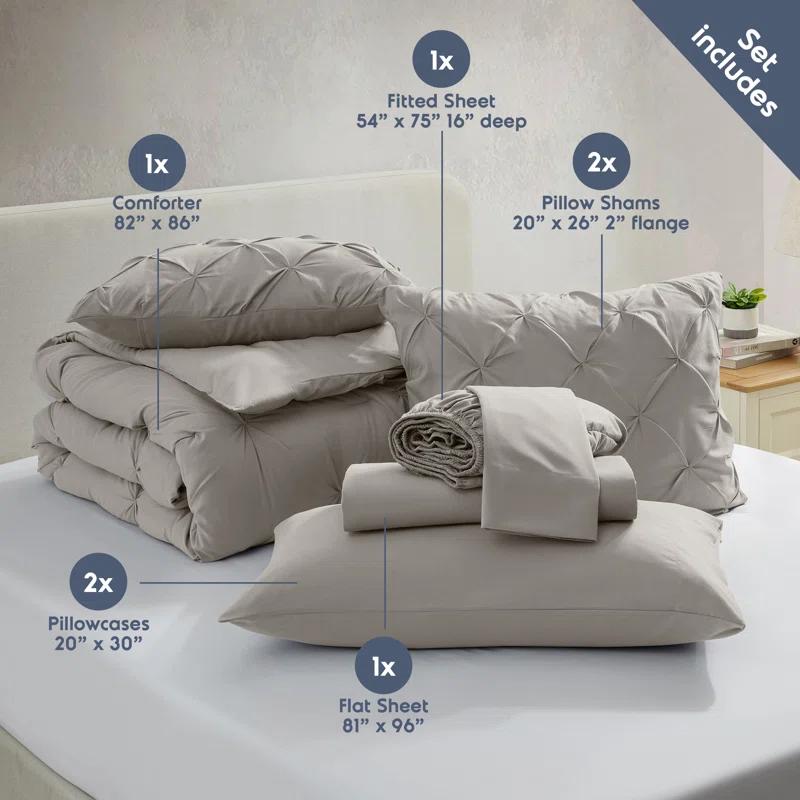 Nestl Bed-in-A-Bag Pleated Comforter Set with Bed Sheets