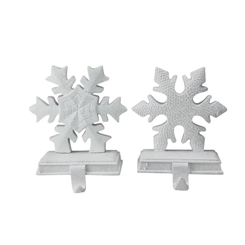 Set of 2 White Glittered Snowflake Christmas Stocking Holder 6.5"