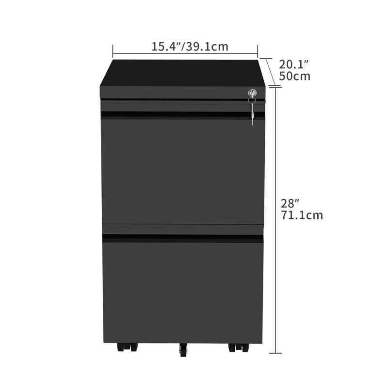 15.4" Wide 2 Drawer Lockable Mobile Steel Vertical File Cabinet with Lock for Home Office