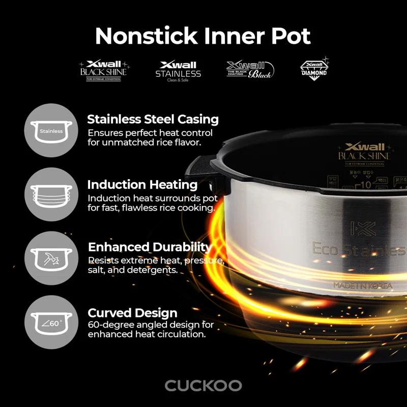 CUCKOO 6-Cup Induction Heating Pressure Rice Cooker with Nonstick Inner Pot, 21 Menu Modes, Fuzzy Logic Tech, 3 Voice Guide, Auto Clean (Dark Grey) CRP-DHSR0609FD