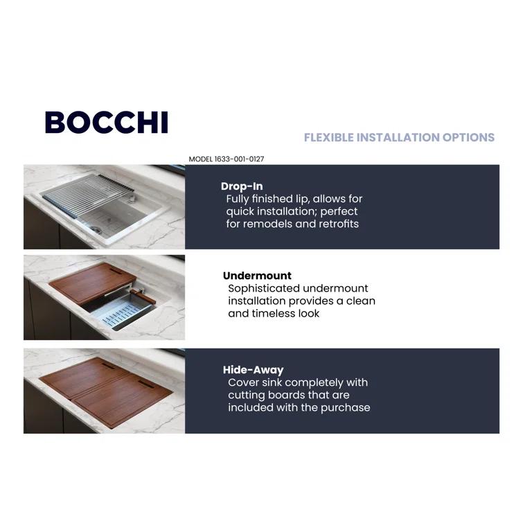 BOCCHI Baveno 27'' L Dual Mount Single Bowl Fireclay Kitchen Sink 1633-002-0127