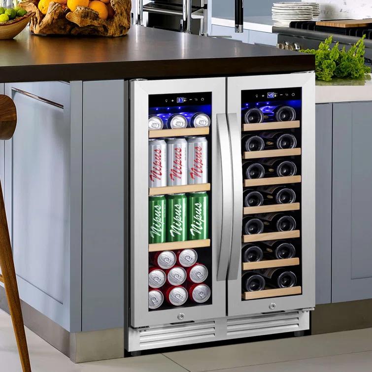 Nipus 24 in. Dual Zone 20-Bottle and 65-Can Beverage & Wine Cooler Four Door Handles Wine Fridge Removable Shelves Classic Series