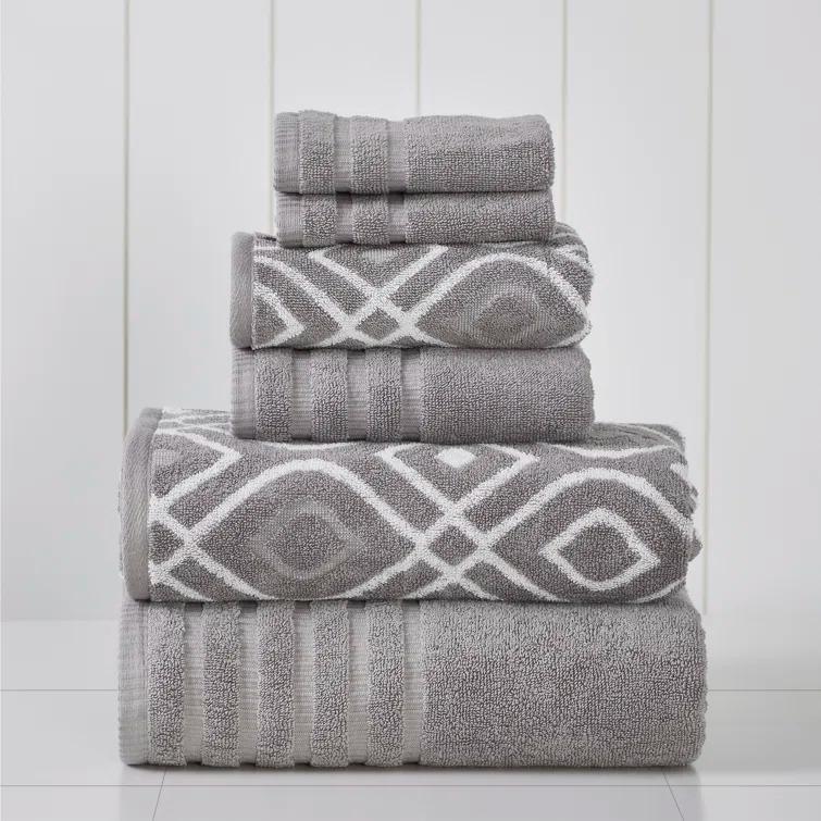 Modern Threads Modern Threads Oxford 6-Piece Yarn Dyed Jacquard & Solid Towel Set – 100% Combed Cotton, Quick Dry & Absorbent Bath, Hand & Washcloths